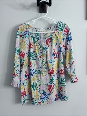 Crewcuts Coral Reef Button-Front Tunic in White with Red, Blue, Yellow, Green